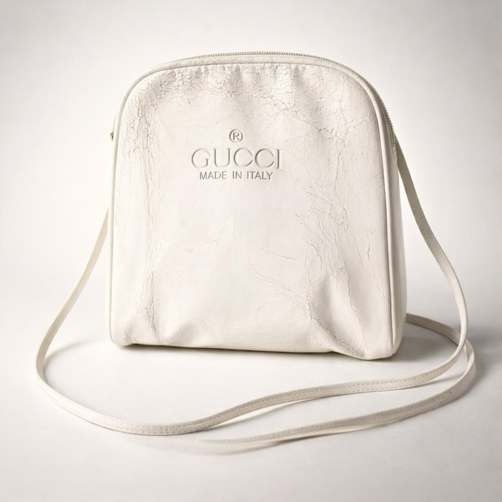 Rare Vintage 1970s GUCCI White Leather Crossbody Bag - Silver Hardware